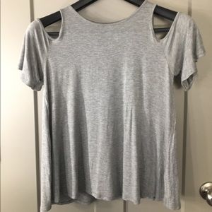 Heather Grey Short Sleeve Top w/ Shoulder Cut-outs